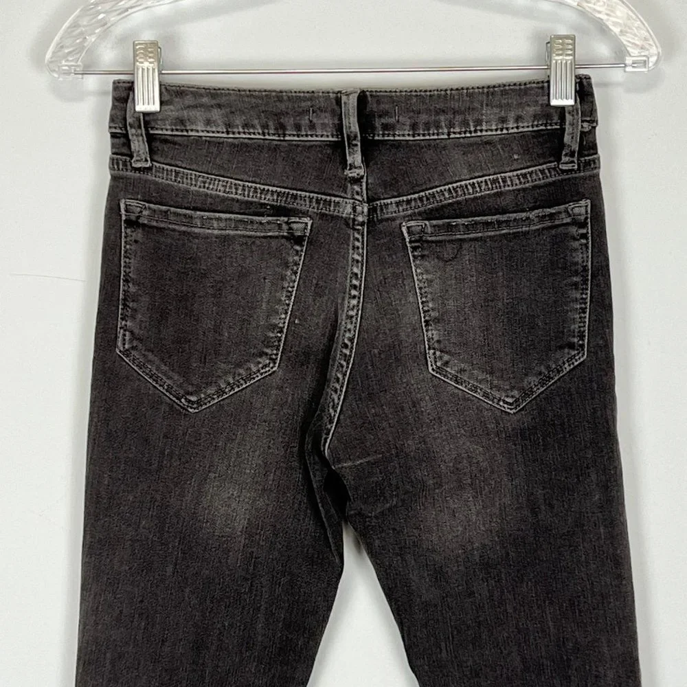 Free People Womens Black Skinny Jeans Raw Hem Mid Rise Cropped size 25